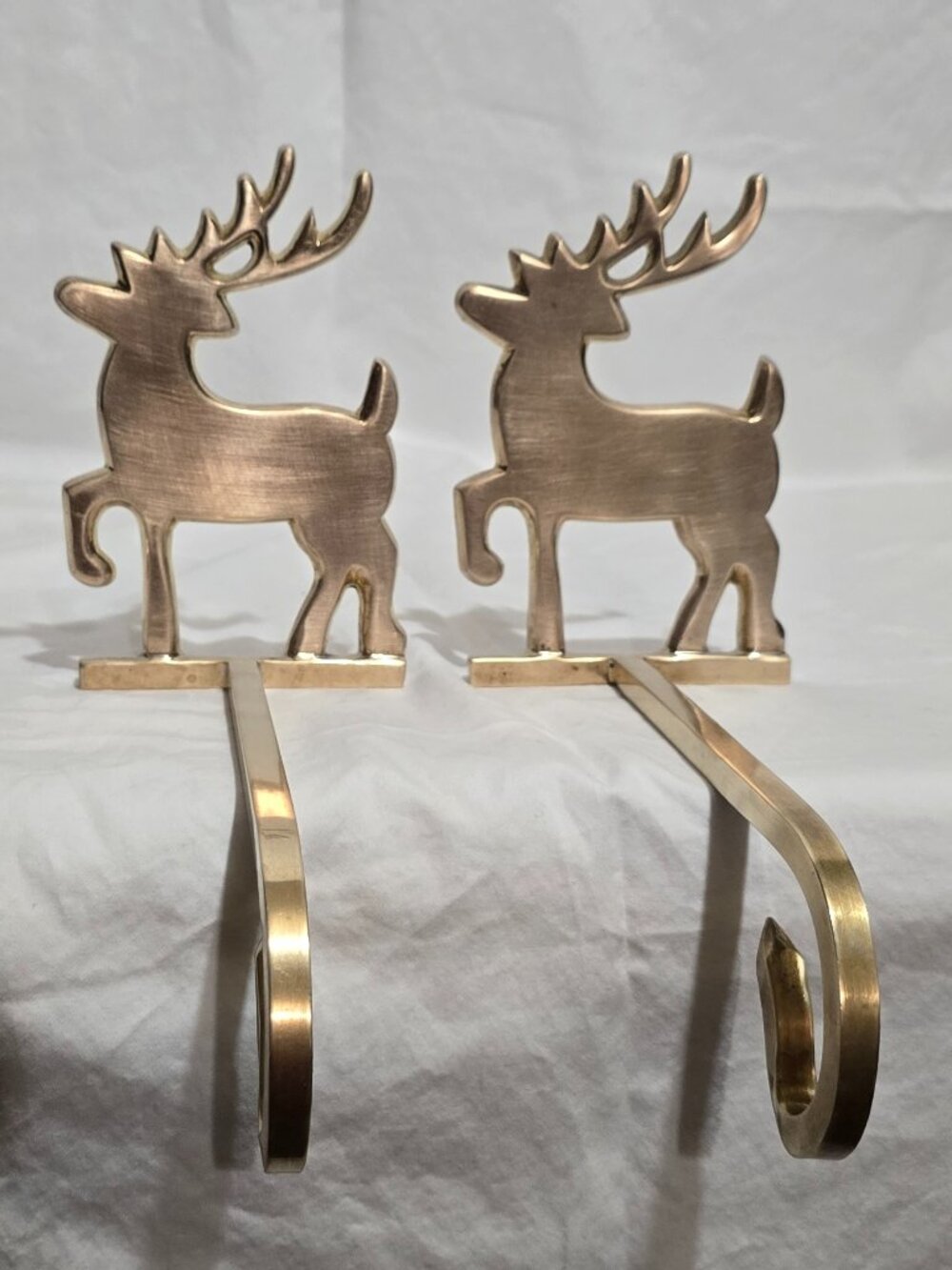 Solid Brass REINDEER Long Arm Stocking Holders (x2)